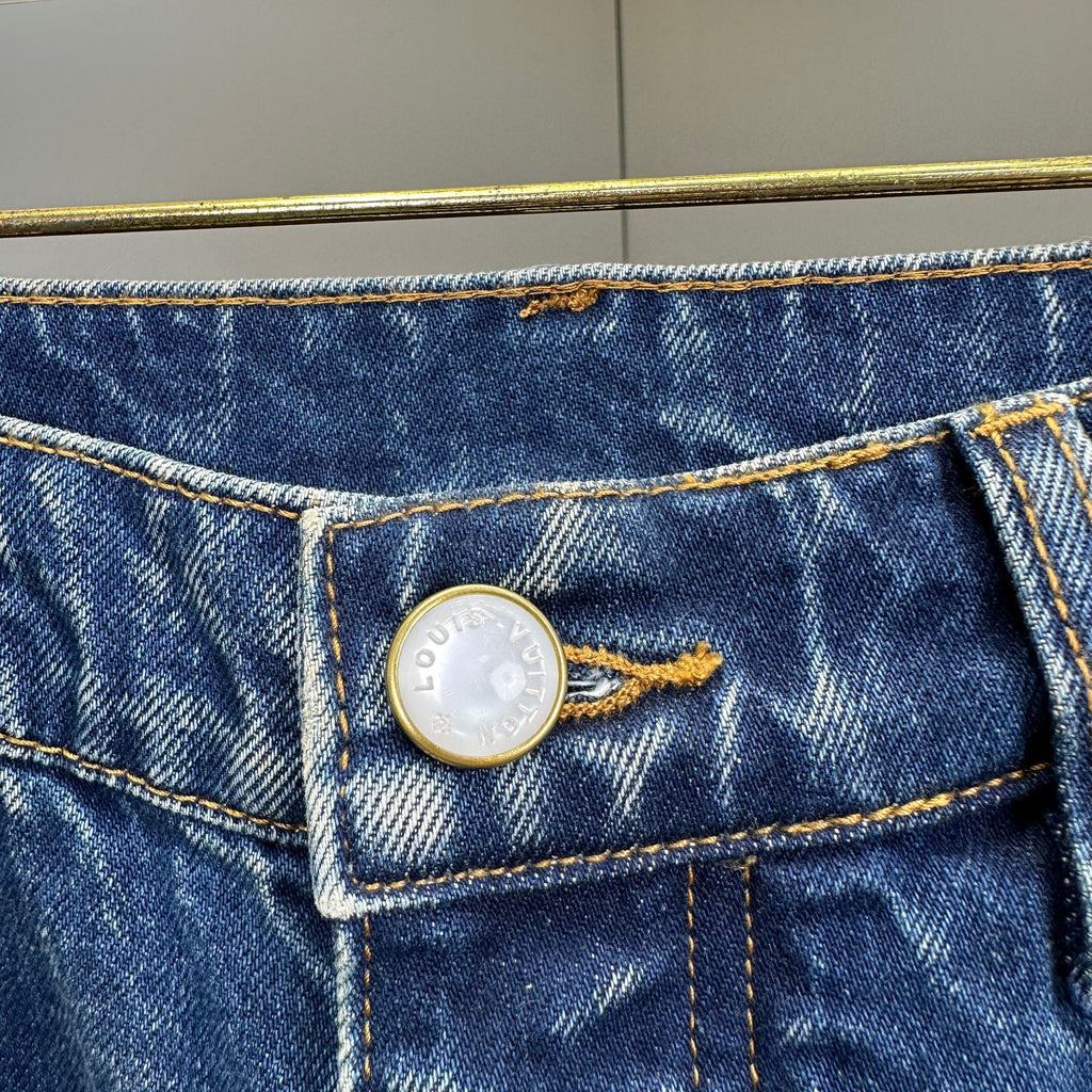 Louis Vuitton Sun-Faded Indigo Denim Trousers with Heritage Leather Patch