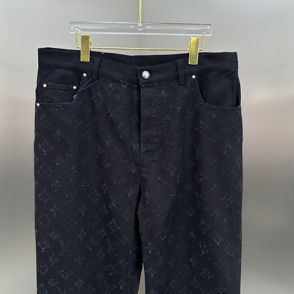 Louis Vuitton All-Over Monogram Embossed Black Denim Pants