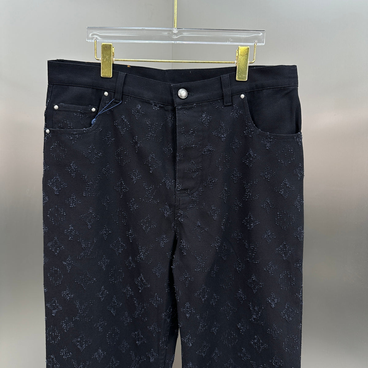 Louis Vuitton All-Over Monogram Embossed Black Denim Pants