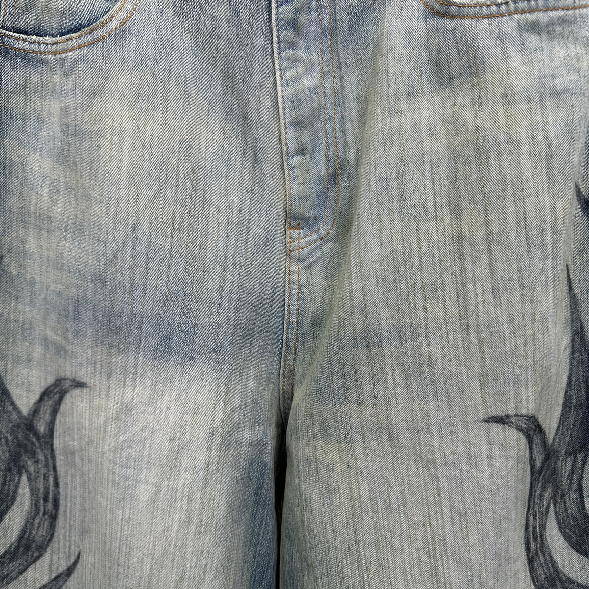 Balenciaga Faded Blue Flame Tribal Wide-Leg Denim