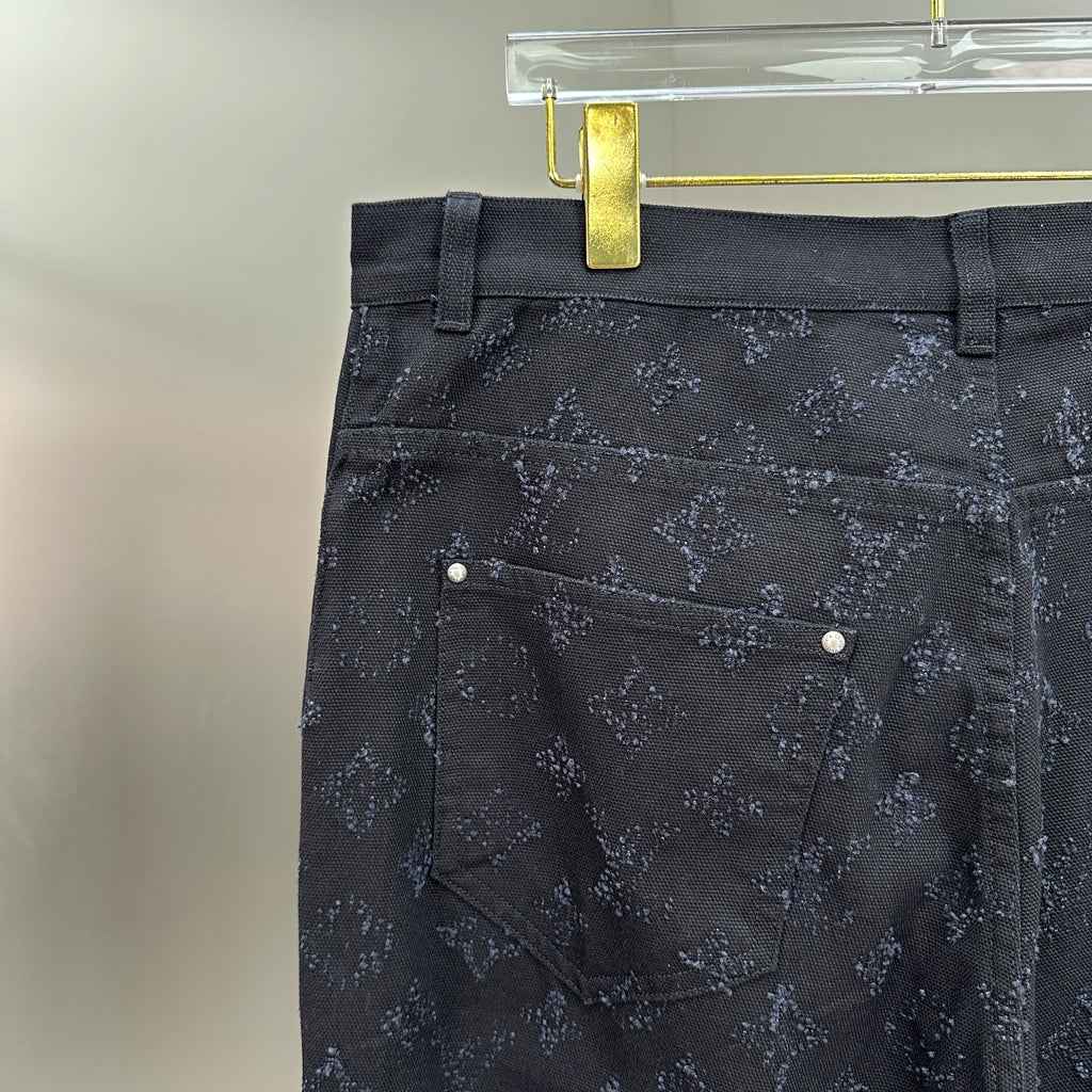 Louis Vuitton All-Over Monogram Embossed Black Denim Pants