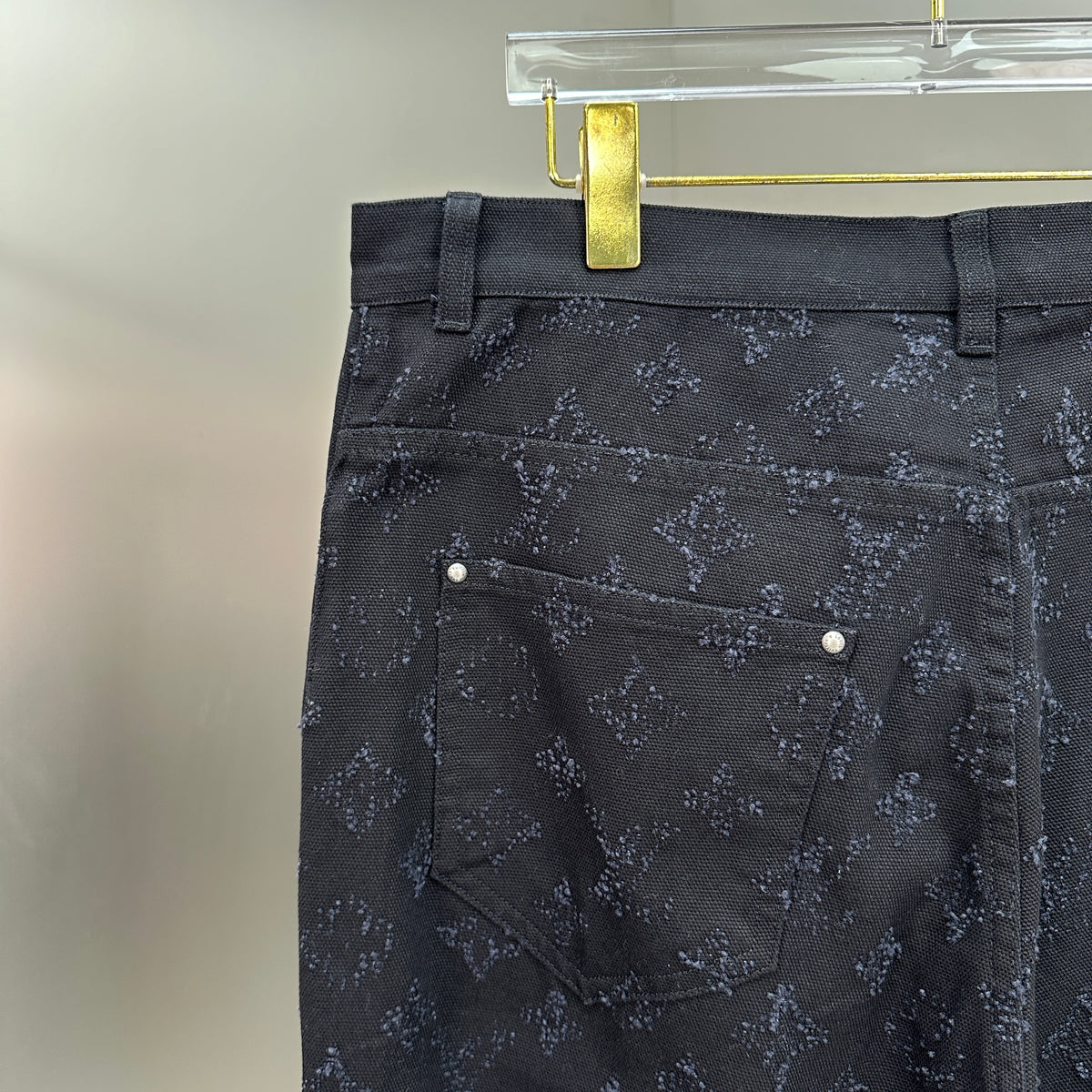 Louis Vuitton All-Over Monogram Embossed Black Denim Pants