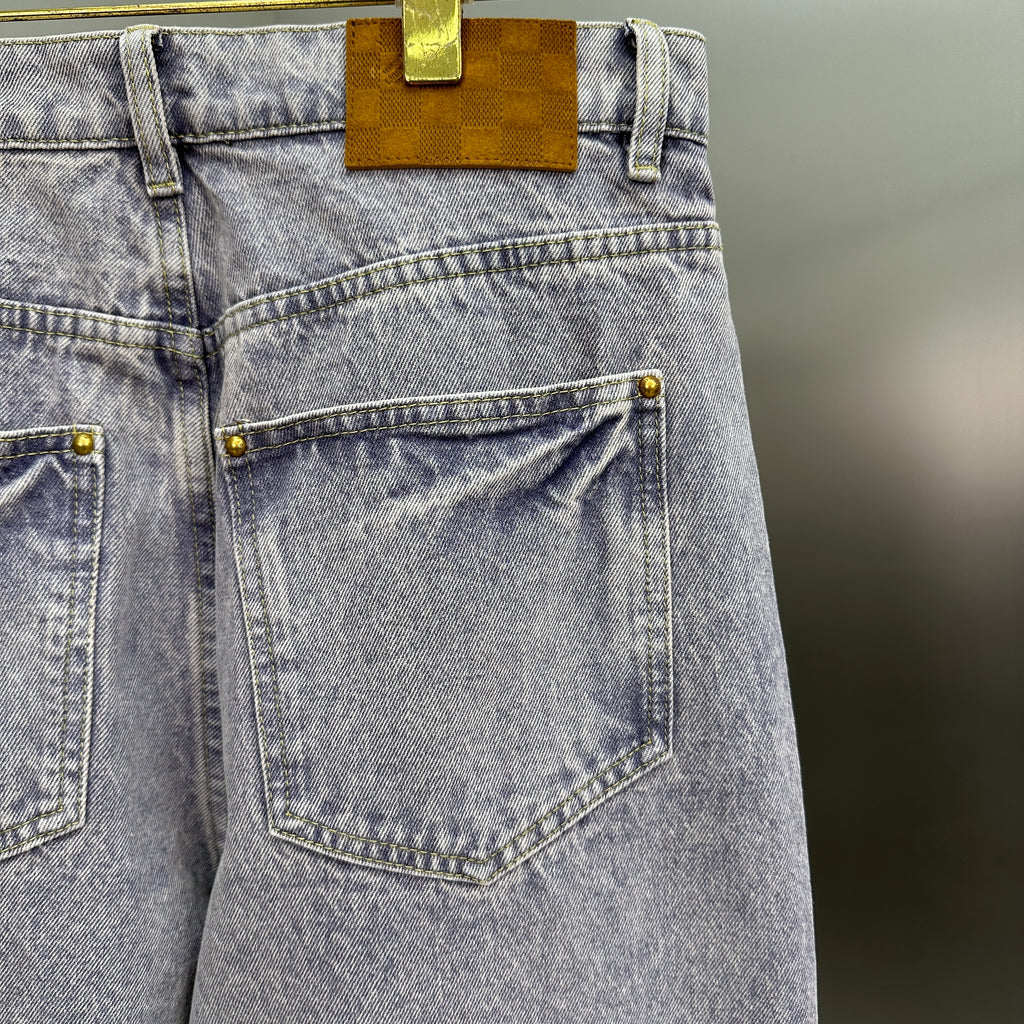 Louis Vuitton Faded Violet Denim Trousers with Leather Pocket Patch