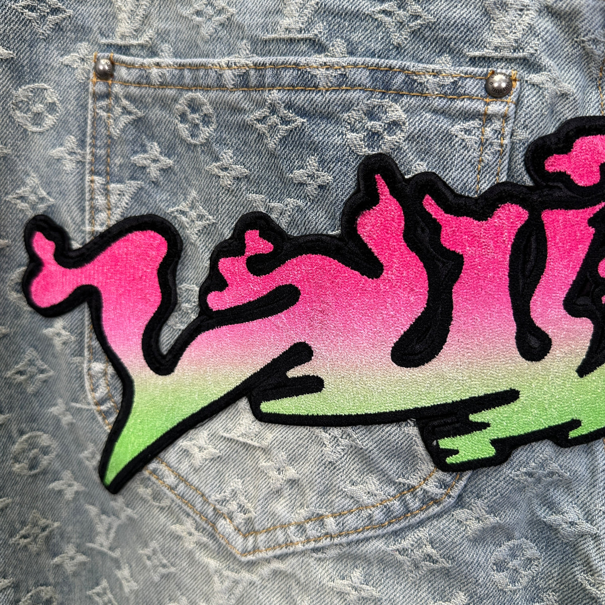 Louis Vuitton Neon Graffiti Logo Monogram Denim Trousers – Bleached Indigo