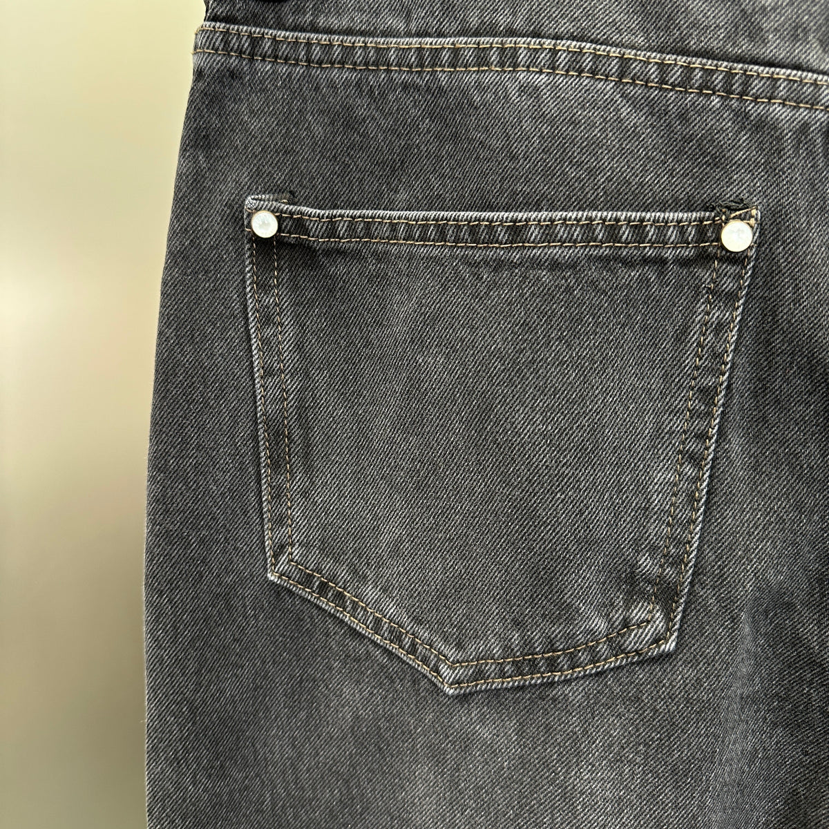 Louis Vuitton Faded Black Straight Denim Trousers with Heritage Leather Accent
