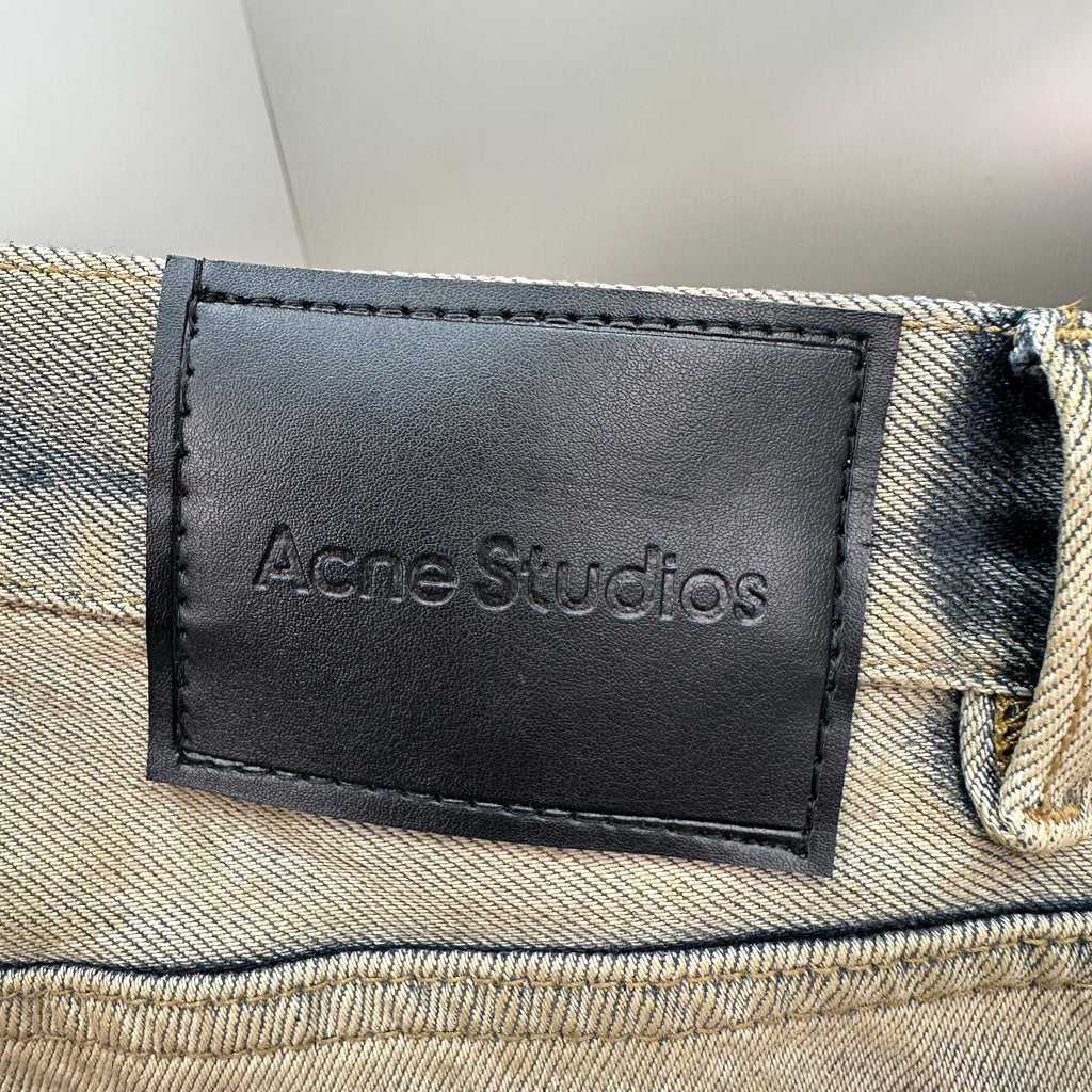 Acne Studios Distressed Beige Tinted Wide-Leg Denim Pants