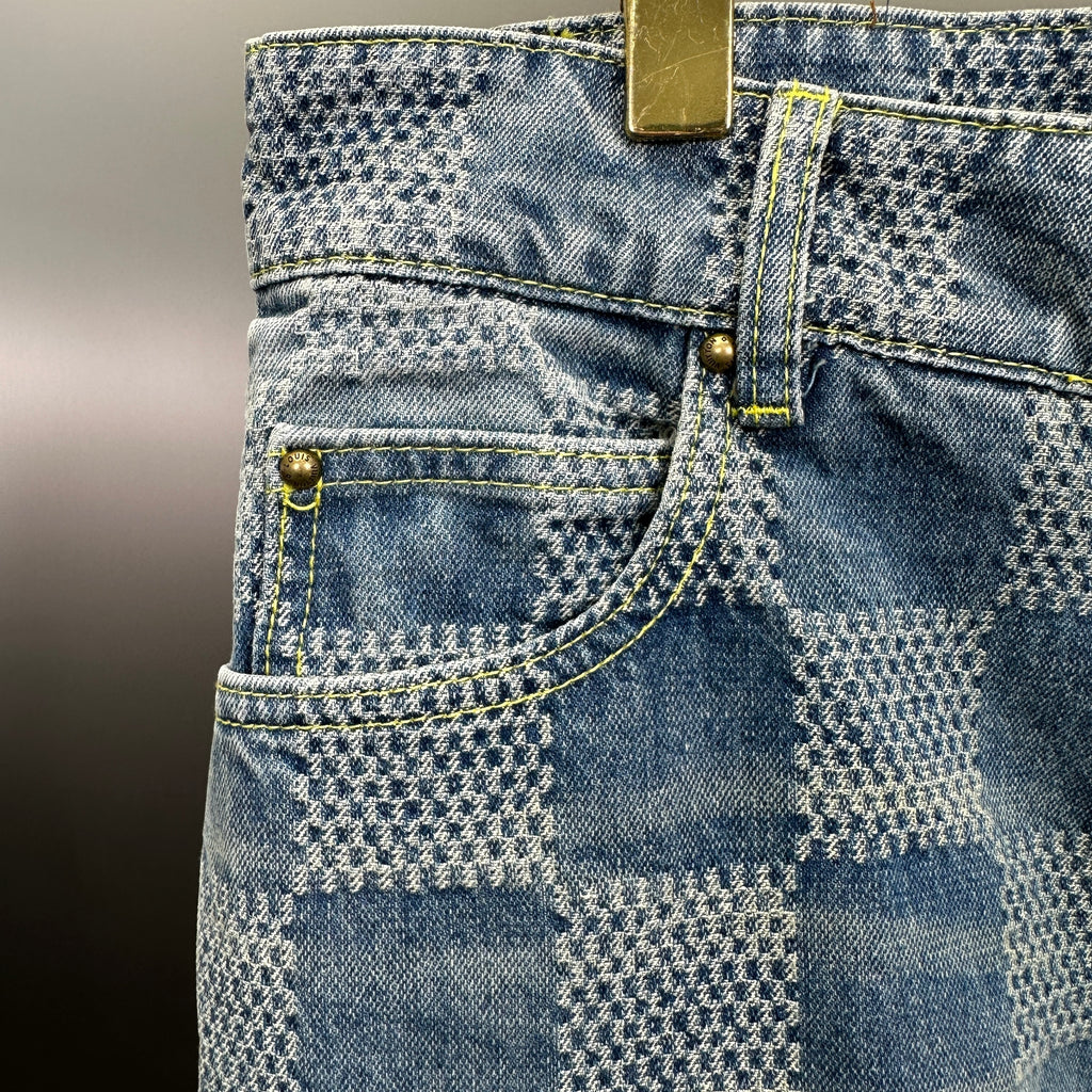 Louis Vuitton Bleached Damier Pattern Denim Trousers with Heritage Inscription