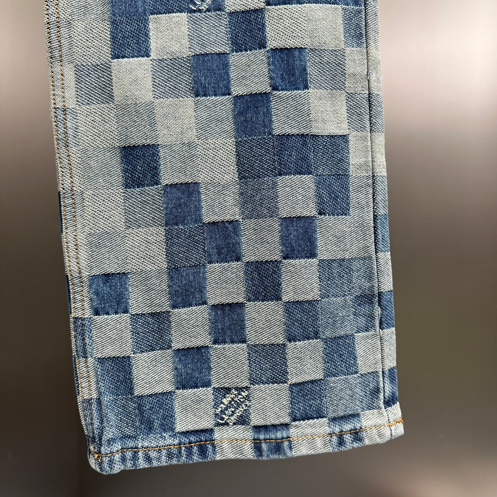 Louis Vuitton Pixelated Damier Indigo Denim Trousers with Heritage Signature