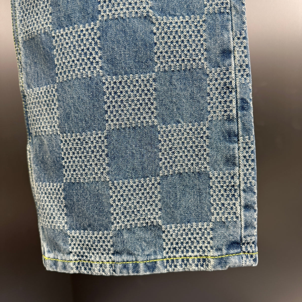 Louis Vuitton Bleached Damier Pattern Denim Trousers with Heritage Inscription