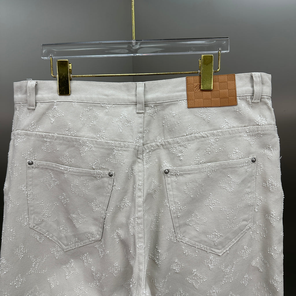 Louis Vuitton All-Over Monogram Embossed Off-White Denim Pants