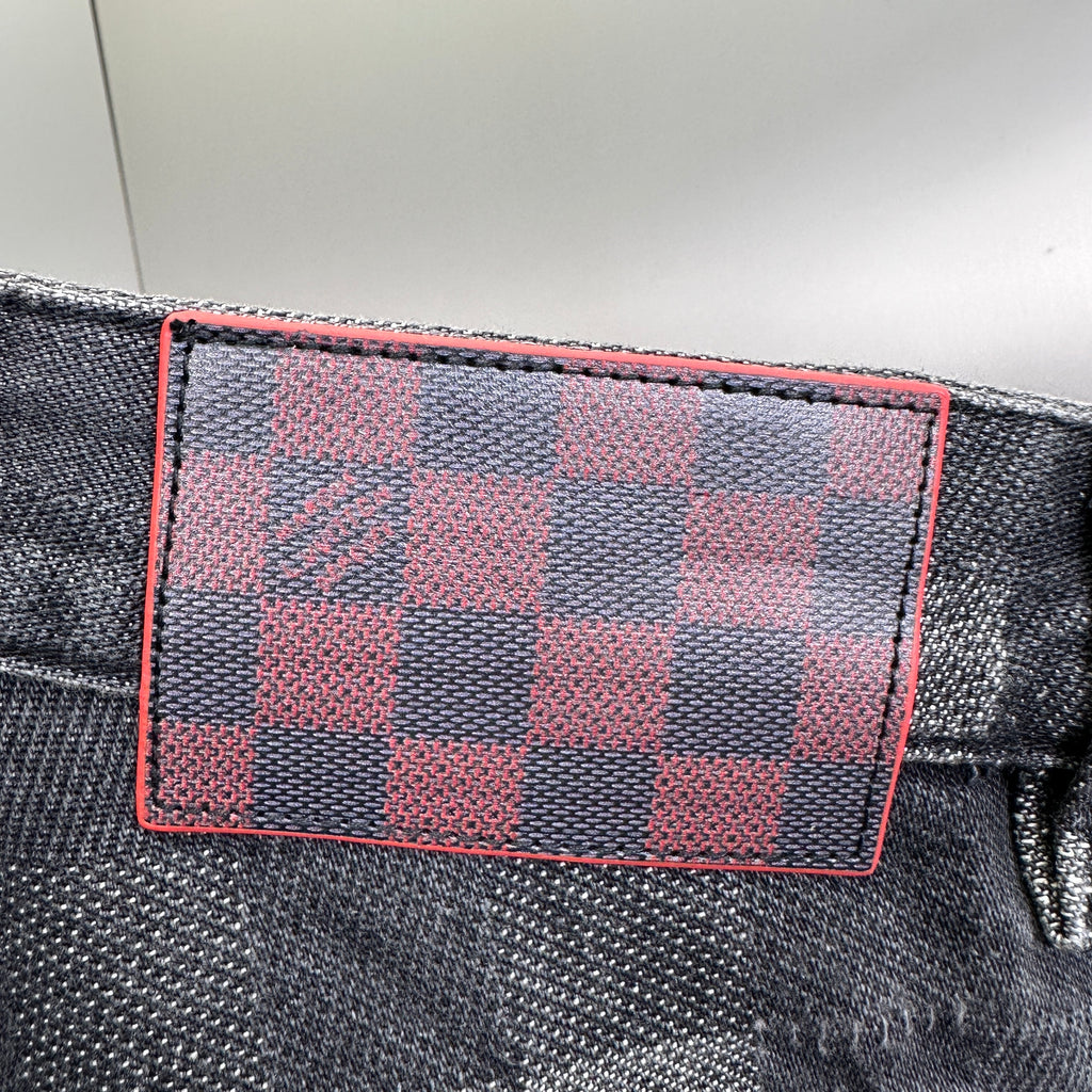 Louis Vuitton Pixelated Damier Charcoal Denim Trousers with Heritage Inscription