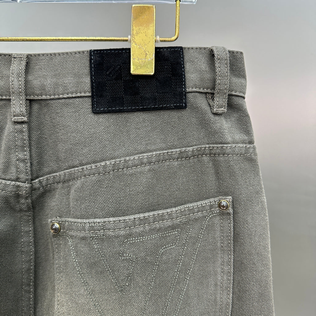 Louis Vuitton Double-Knee Faded Black Denim Trousers with Monogram Cuffs