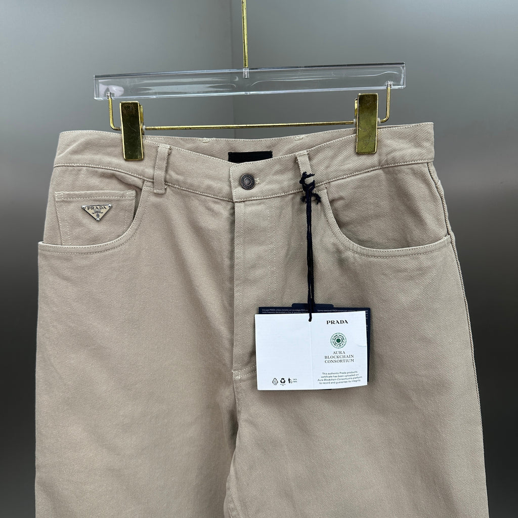 Prada Minimalist Beige Cotton Straight Denim Pants