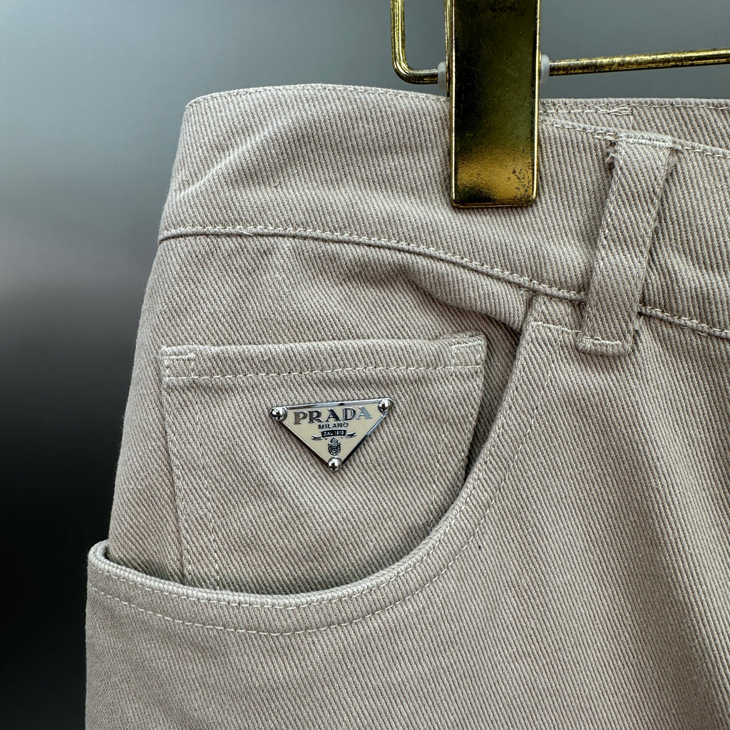 Prada Minimalist Beige Cotton Straight Denim Pants