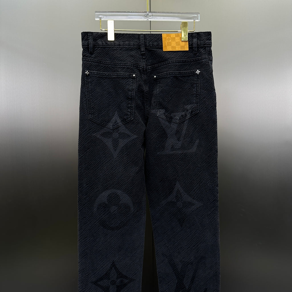 Louis Vuitton Tonal Oversized Monogram Jacquard Denim Trousers – Charcoal