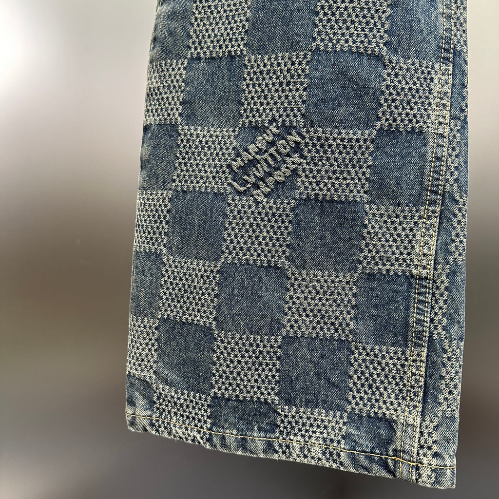 Louis Vuitton Vintage Tinted Damier Denim Trousers with Heritage Inscription