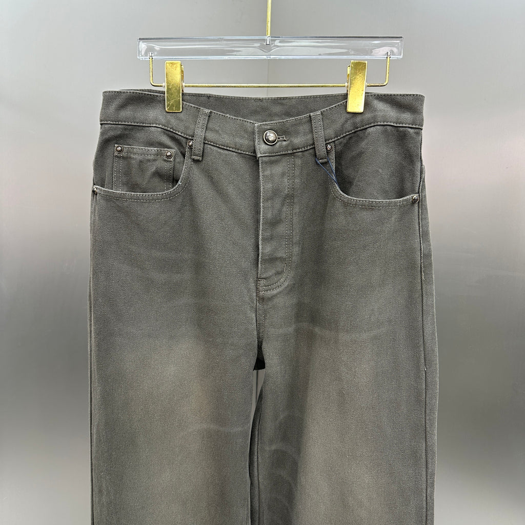 Louis Vuitton Double-Knee Faded Black Denim Trousers with Monogram Cuffs