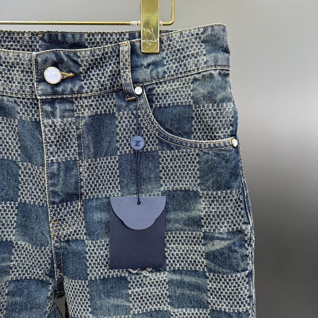 Louis Vuitton Vintage Tinted Damier Denim Trousers with Heritage Inscription