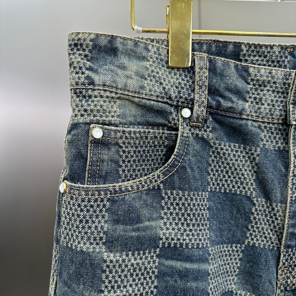 Louis Vuitton Vintage Tinted Damier Denim Trousers with Heritage Inscription