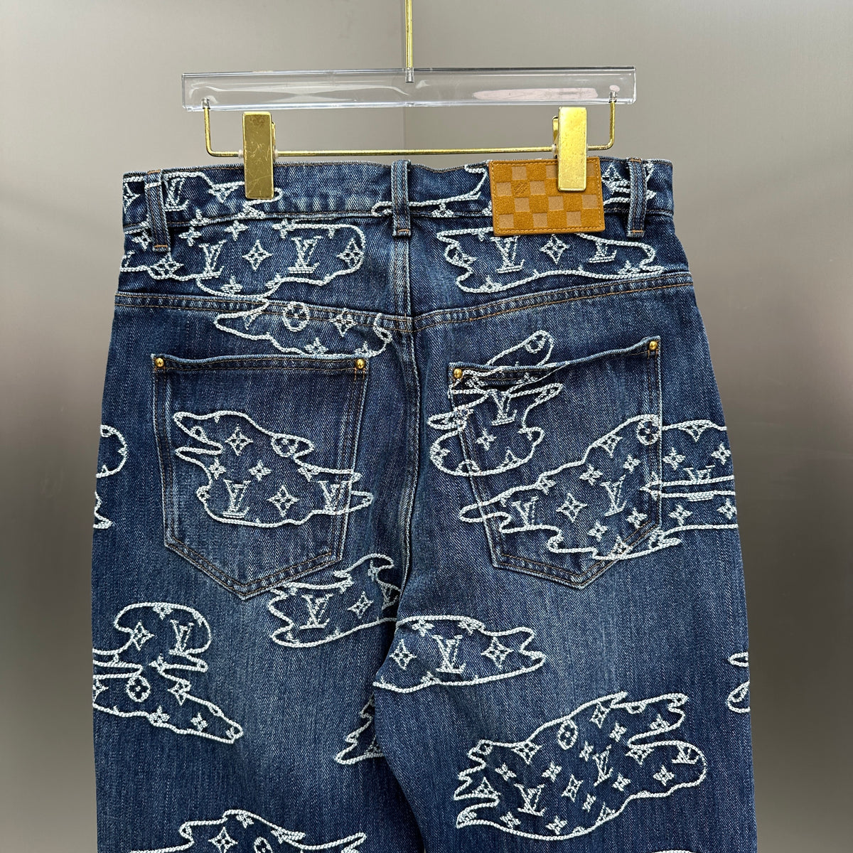 Louis Vuitton White Embroidered Cloud Motif Denim Trousers – Dark Blue