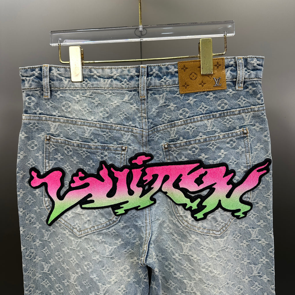 Louis Vuitton Neon Graffiti Logo Monogram Denim Trousers – Bleached Indigo