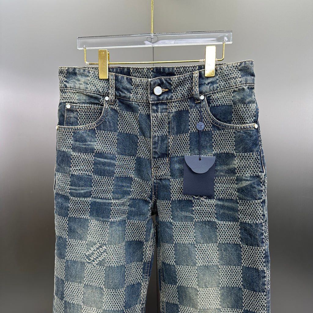 Louis Vuitton Vintage Tinted Damier Denim Trousers with Heritage Inscription