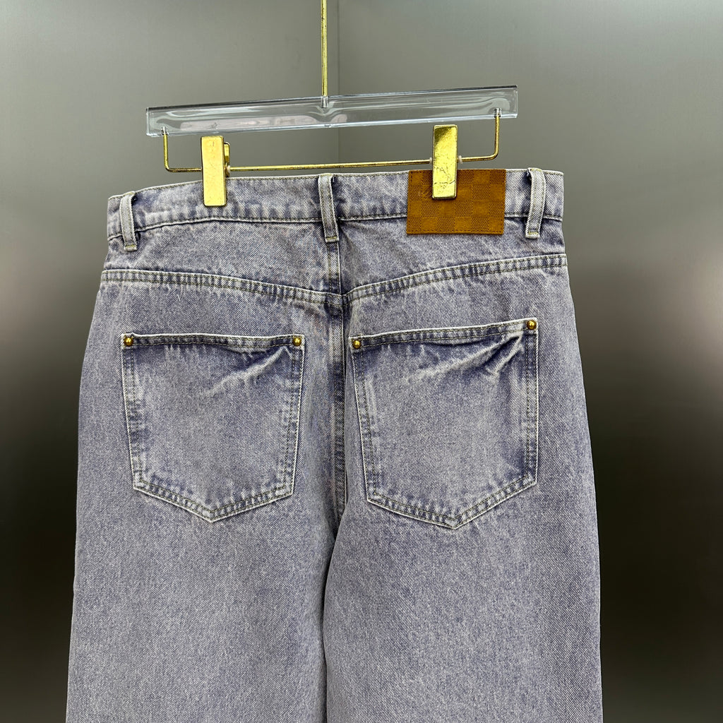 Louis Vuitton Faded Violet Denim Trousers with Leather Pocket Patch