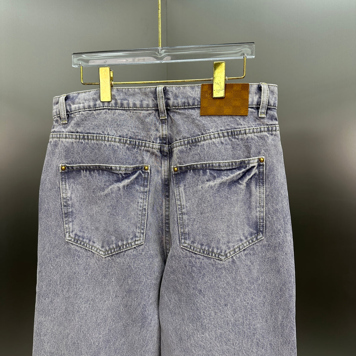 Louis Vuitton Faded Violet Denim Trousers with Leather Pocket Patch