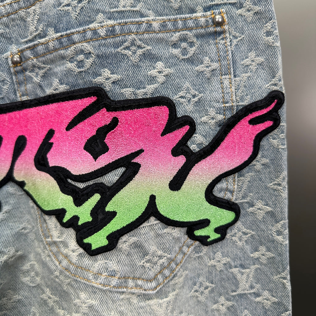 Louis Vuitton Neon Graffiti Logo Monogram Denim Trousers – Bleached Indigo