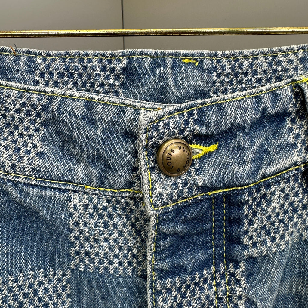 Louis Vuitton Bleached Damier Pattern Denim Trousers with Heritage Inscription