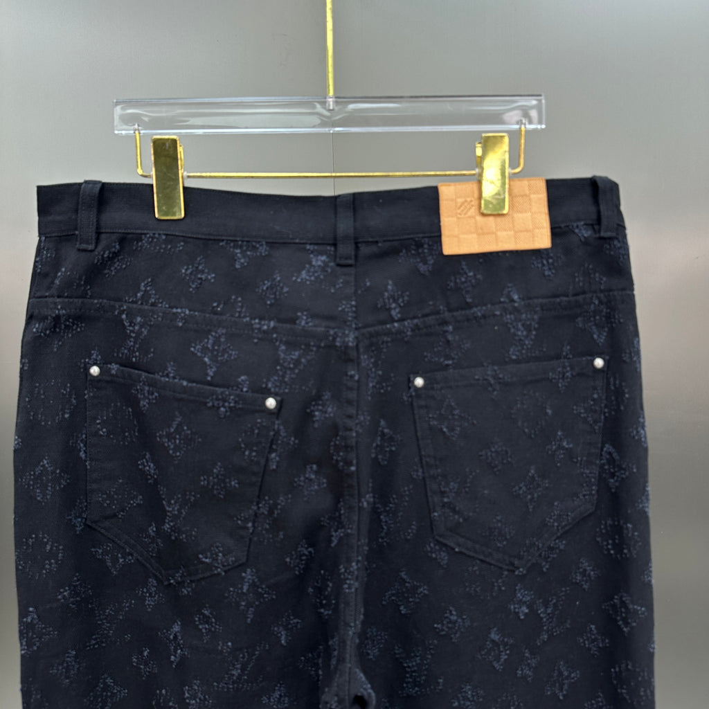 Louis Vuitton All-Over Monogram Embossed Black Denim Pants