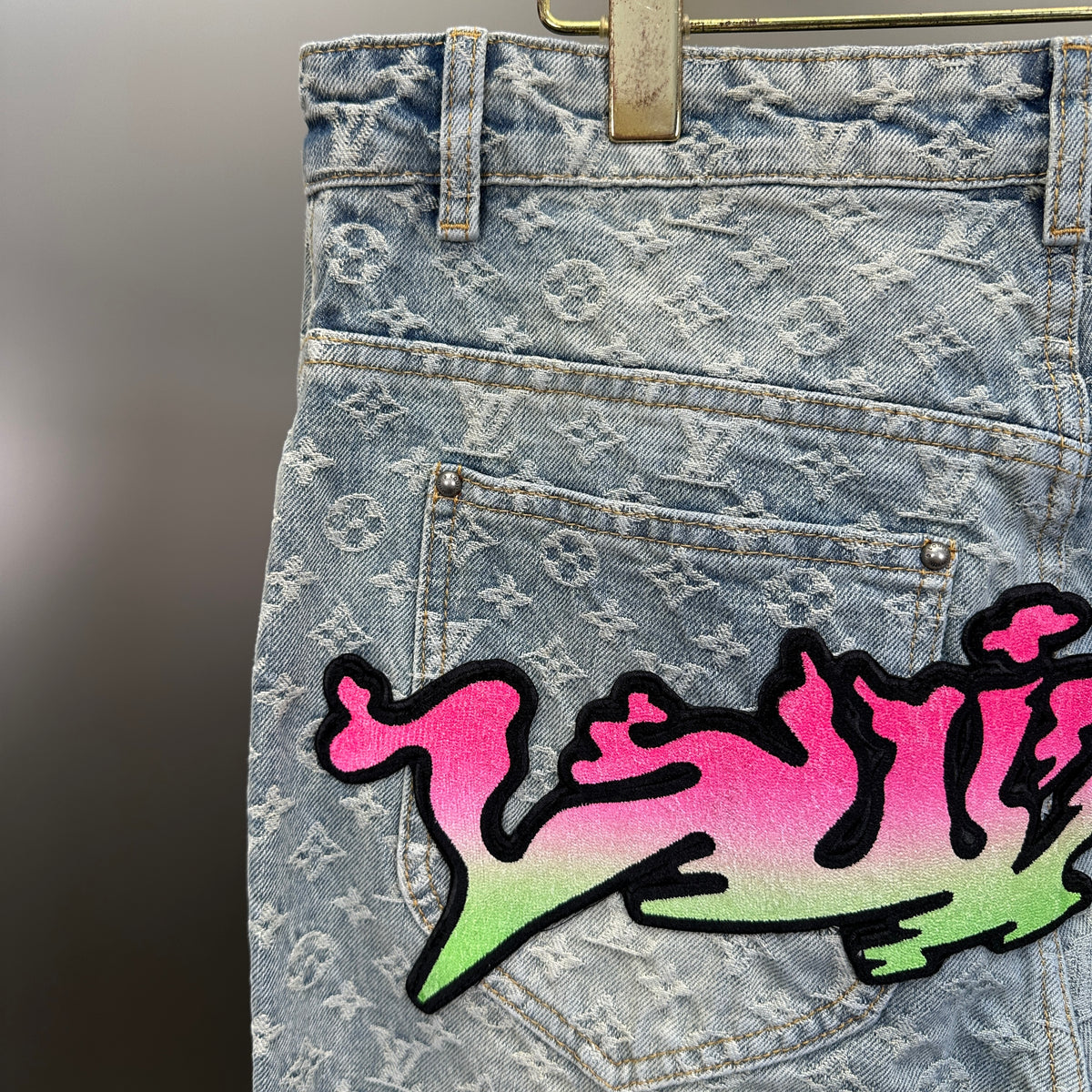 Louis Vuitton Neon Graffiti Logo Monogram Denim Trousers – Bleached Indigo