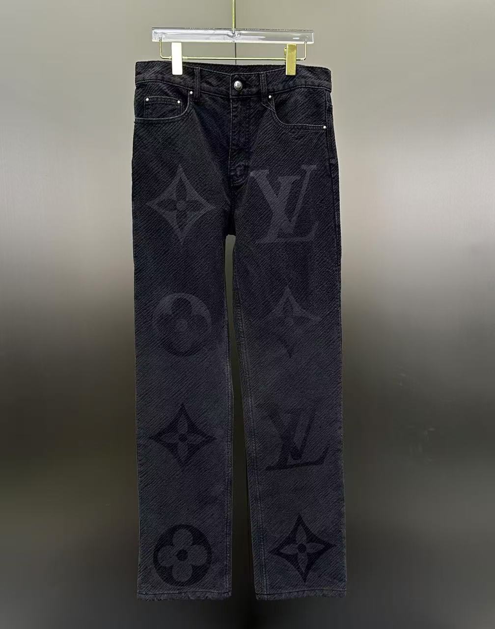 Louis Vuitton Tonal Oversized Monogram Jacquard Denim Trousers – Charcoal