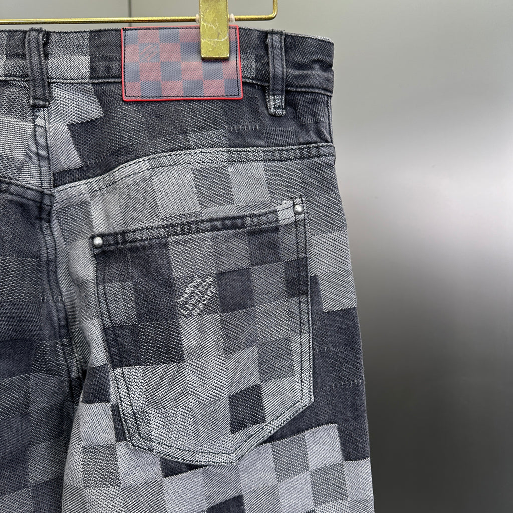 Louis Vuitton Pixelated Damier Charcoal Denim Trousers with Heritage Inscription