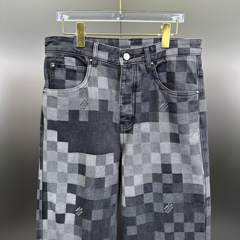 Louis Vuitton Pixelated Damier Charcoal Denim Trousers with Heritage Inscription