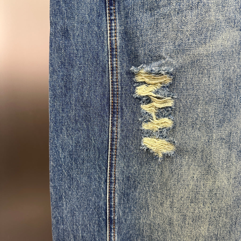 Louis Vuitton Western Turquoise Accent Distressed Utility Denim Trousers